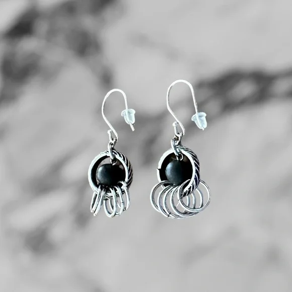 EUC! UNIQUE BLACK AND SILVER CIRCLES DROP EARRINGS - Picture 7 of 7